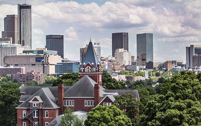 The Tech Tower with Atlanta skyline behind